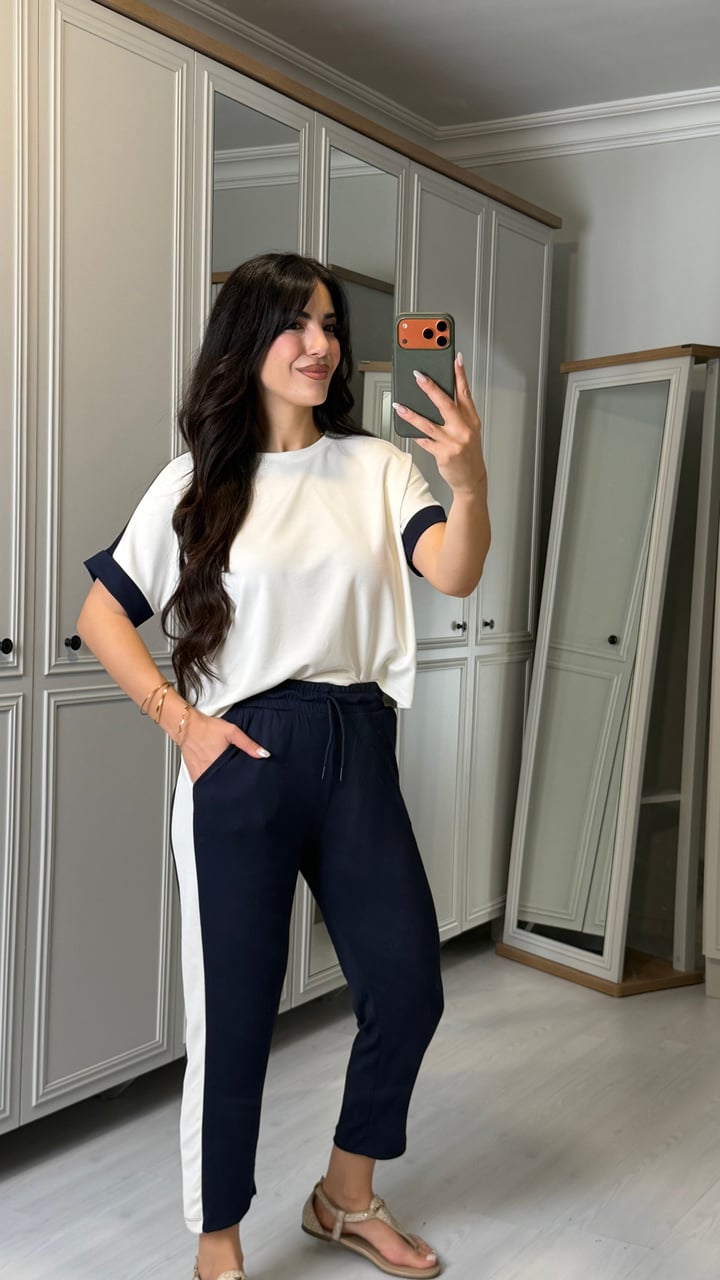 Mucca Lacivert Şeritli Modal İkili Takım