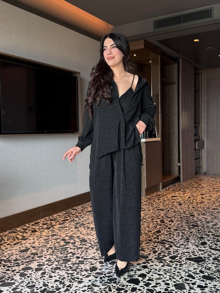 Munni Siyah Taşlı Büstiyerli Üçlü Takım