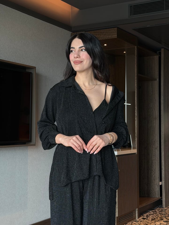 Munni Siyah Taşlı Büstiyerli Üçlü Takım