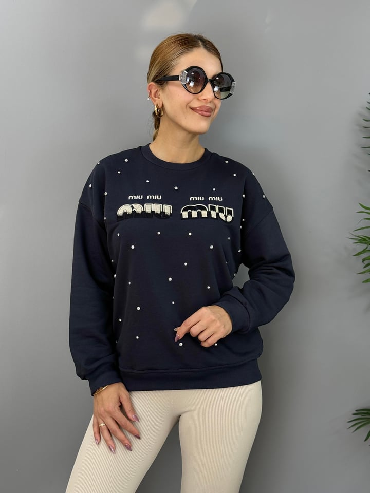 Muyi Antrasit Baskılı Taşlı SweatShirt