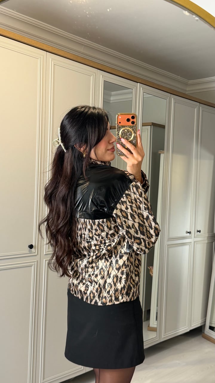 Naga Tasarım Jean Detaylı Leopar Ceket