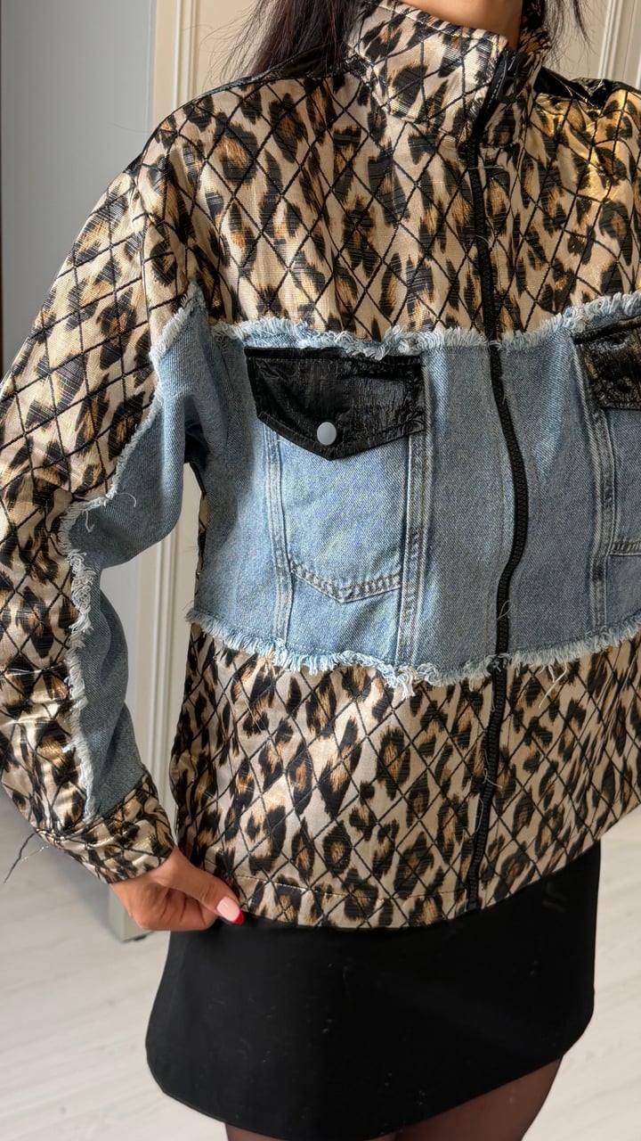 Naga Tasarım Jean Detaylı Leopar Ceket