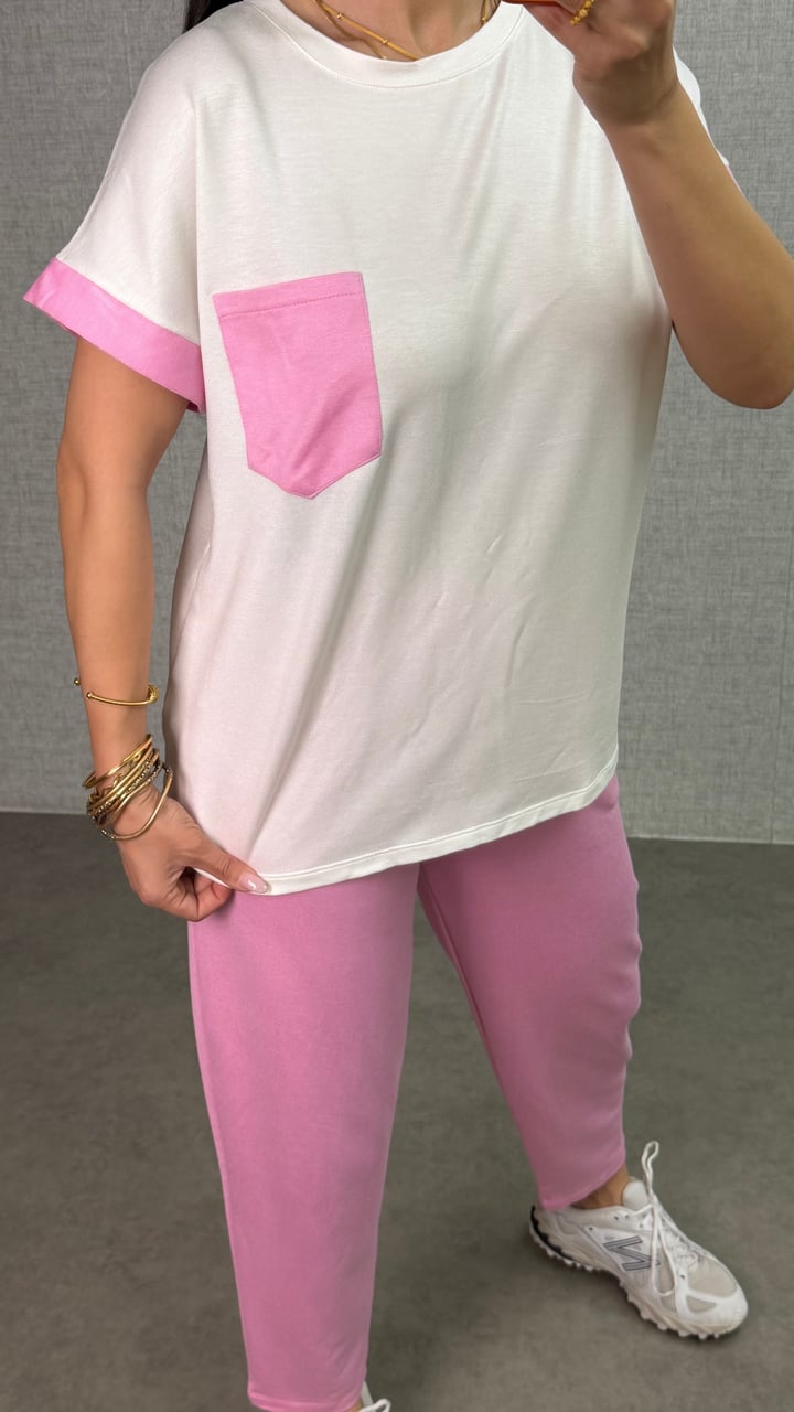 Naon Pembe Cep Garnili İkili Takım