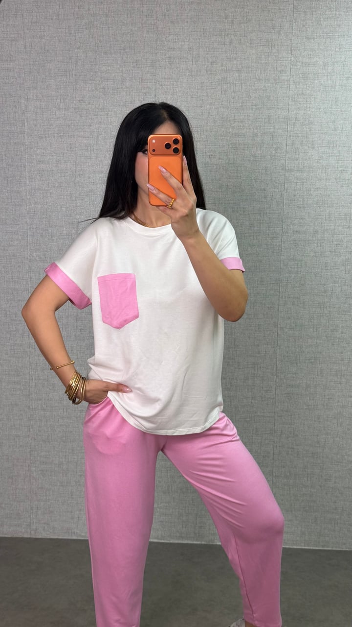 Naon Pembe Cep Garnili İkili Takım