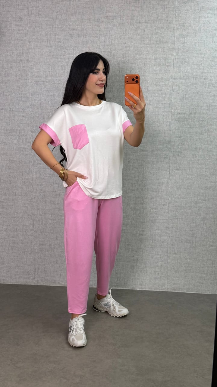 Naon Pembe Cep Garnili İkili Takım