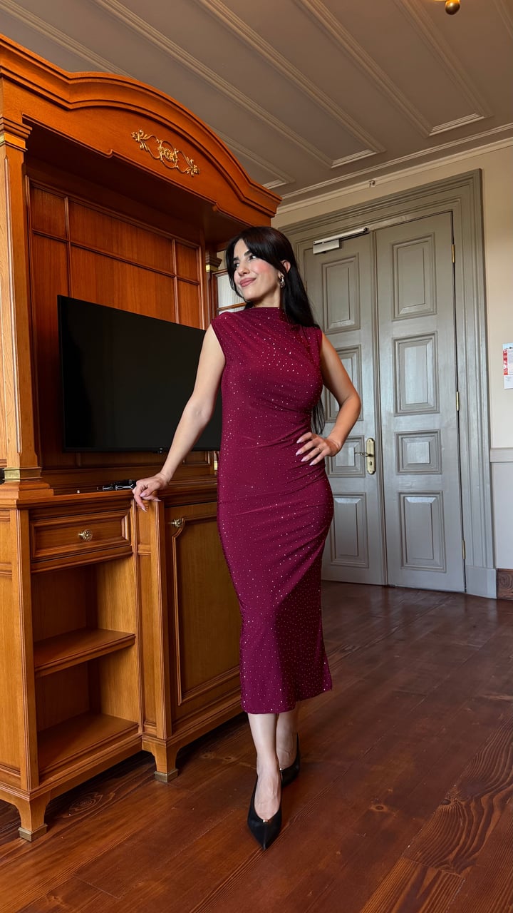 Nella Bordo Taşlı Sandy Elbise