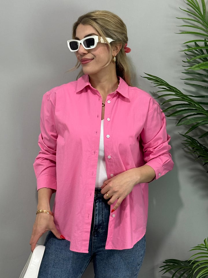 Nia Pembe Düğme Detaylı Gömlek
