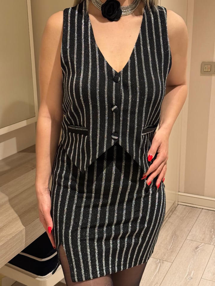 Niva Çizgili Simli Etekli Takım