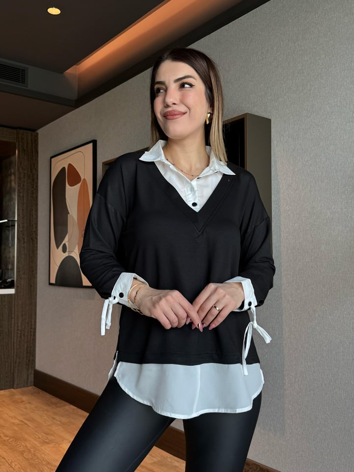 Nolin Siyah Gömlek Detaylı Bluz