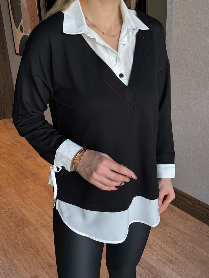 Nolin Siyah Gömlek Detaylı Bluz