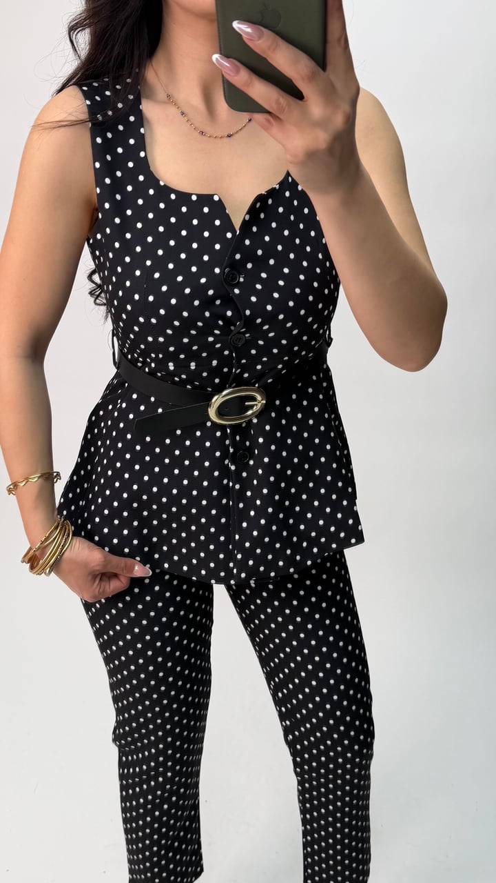 Nues Siyah Kemerli Puantiyeli İkili Takım