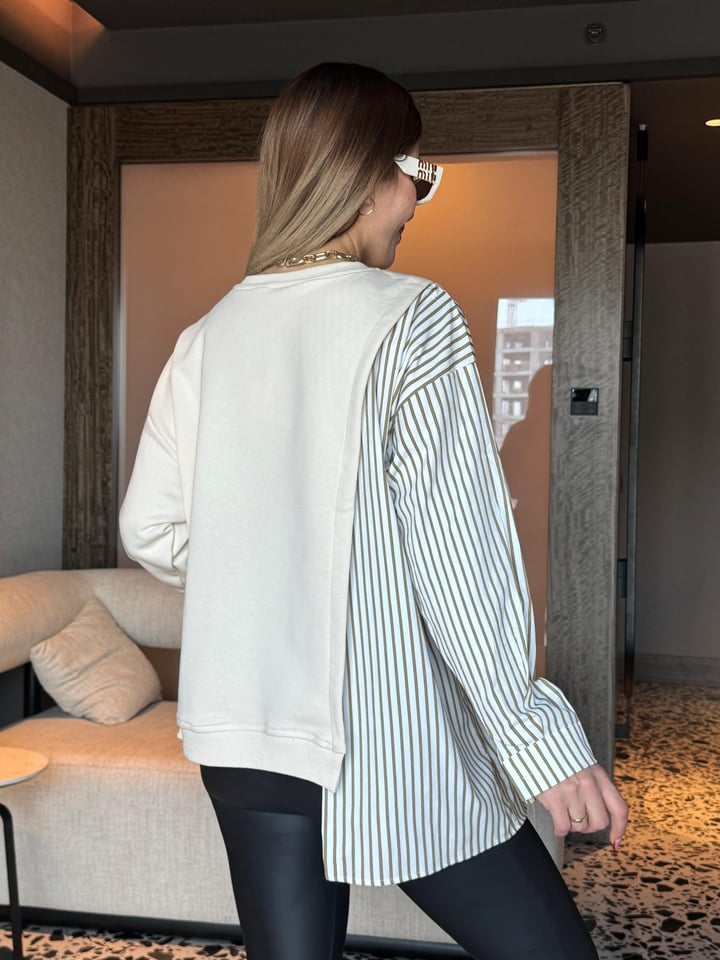 Onna Tasarım Bej Gömlekli Poplin Sweatshirt