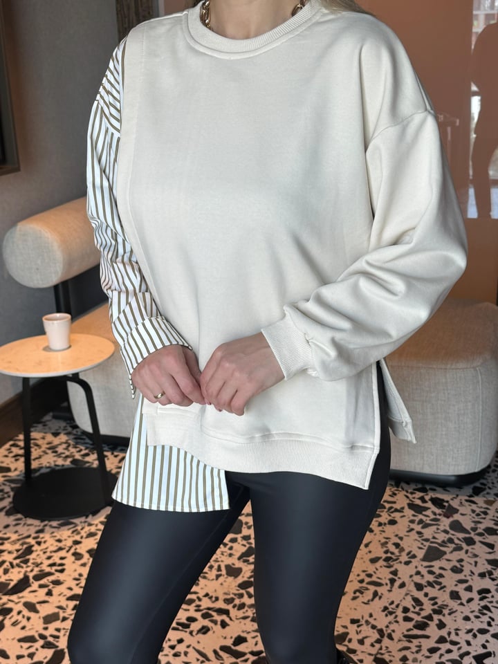 Onna Tasarım Bej Gömlekli Poplin Sweatshirt