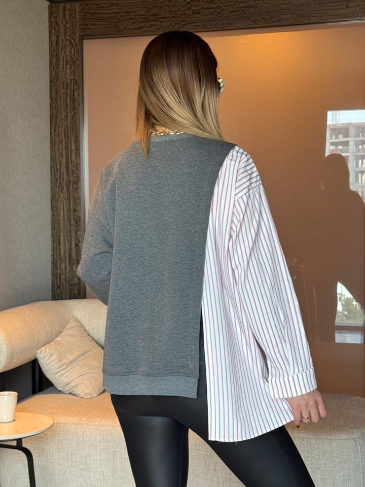 Onna Tasarım Füme Gömlekli Poplin Sweatshirt