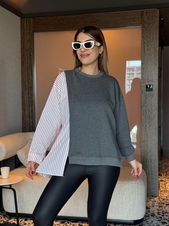 Onna Tasarım Füme Gömlekli Poplin Sweatshirt