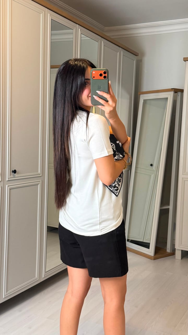 Paly Siyah Şal Desenli Keten Şortlu İkili Takım