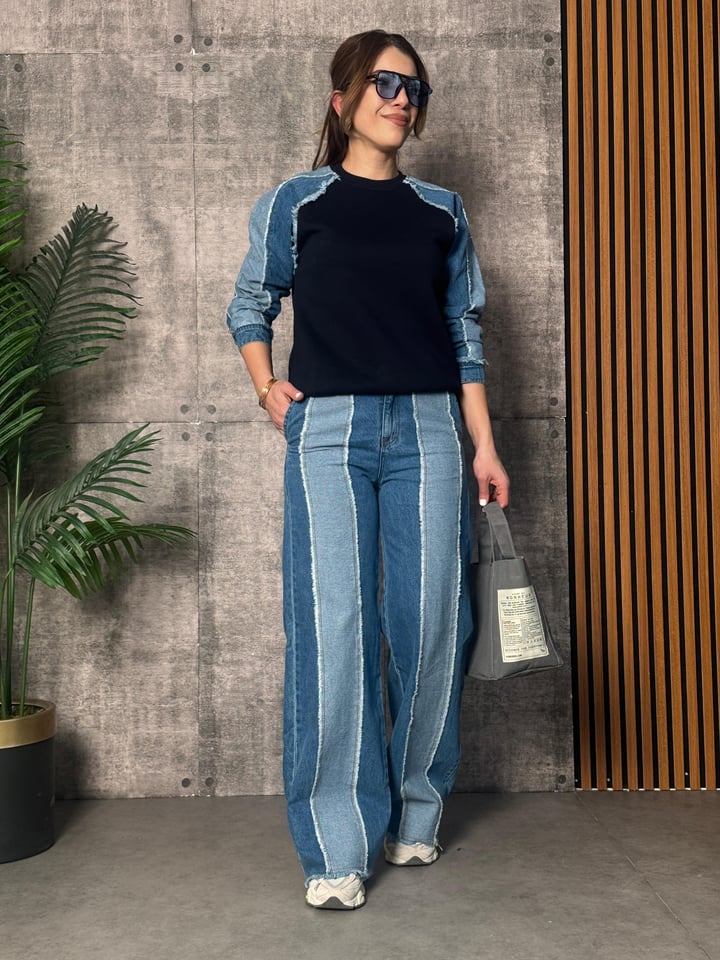 Patch Denim Tasarım İkili Takım