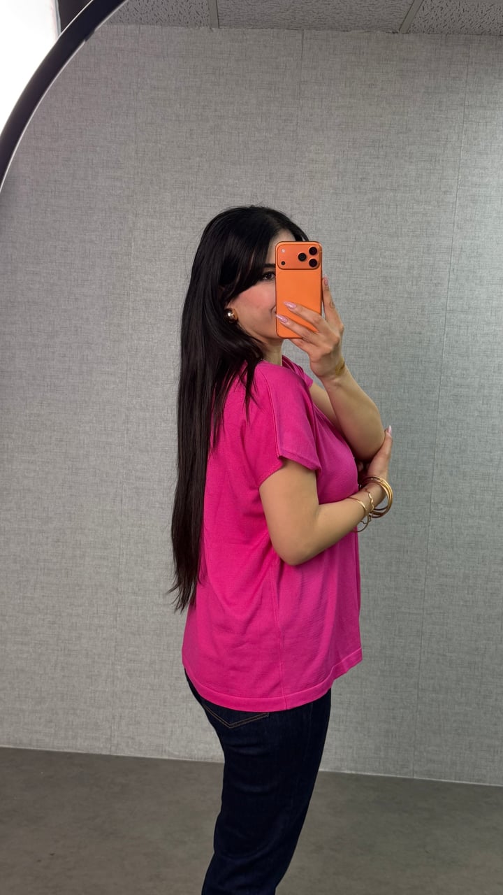 Peca Pembe V Yaka Merserize Bluz