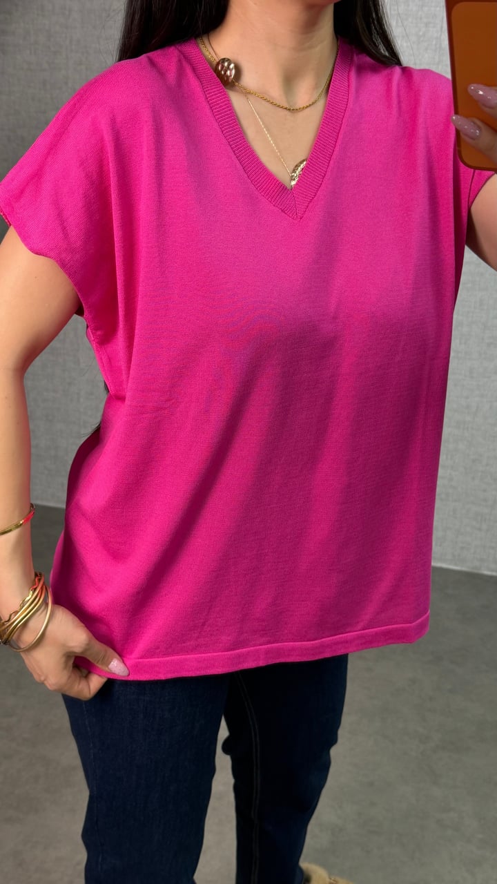 Peca Pembe V Yaka Merserize Bluz