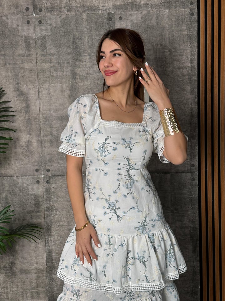 PrincessTasarım Nakışlı Mavi Midiboy Elbise