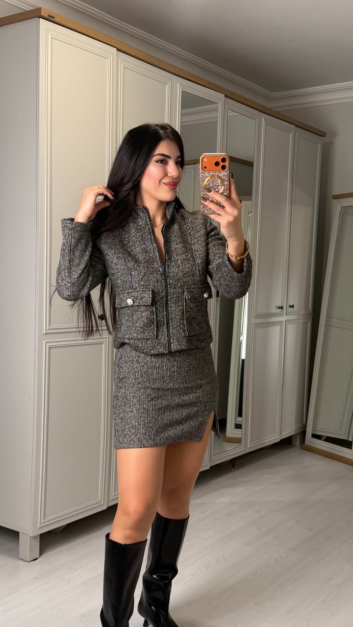 Pupa Gri Cepli Etekli İkili Takım