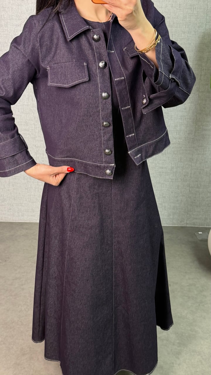 Rabi Mor Elbise Ceket Denim İkili Takım