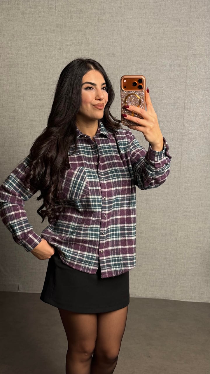 Raisa Bordo Taşlı Ekose Gömlek