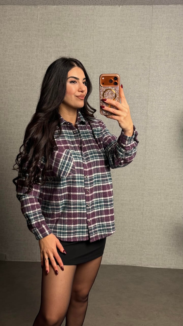 Raisa Bordo Taşlı Ekose Gömlek