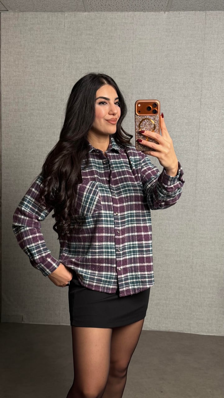 Raisa Bordo Taşlı Ekose Gömlek