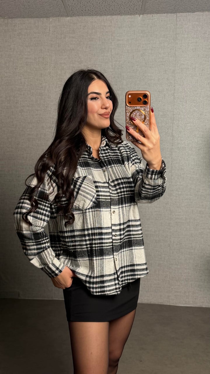 Raisa Siyah Taşlı Ekose Gömlek