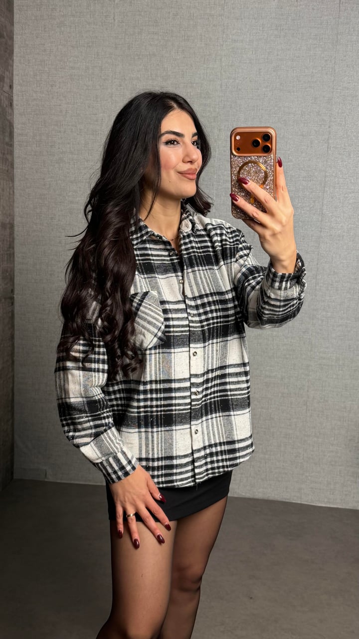 Raisa Siyah Taşlı Ekose Gömlek