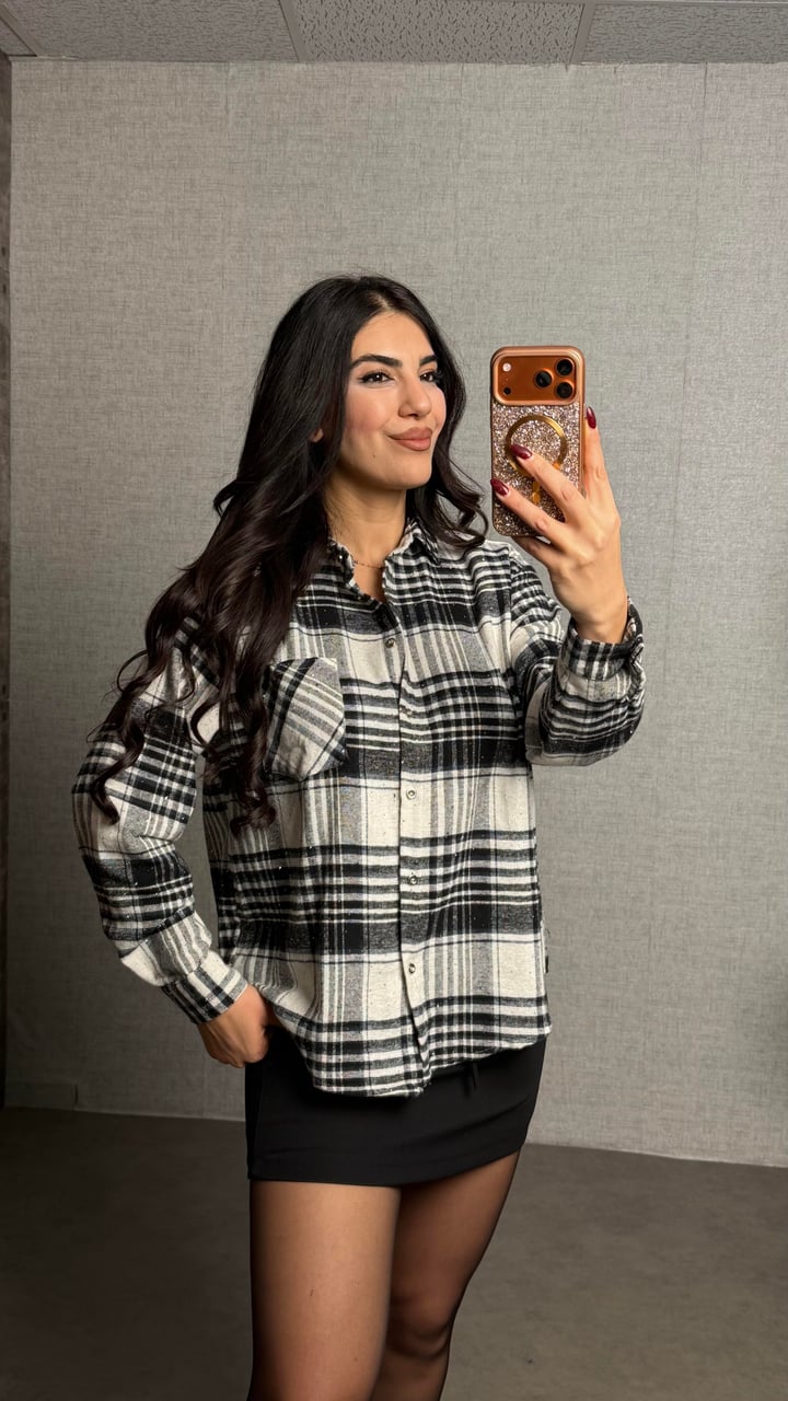 Raisa Siyah Taşlı Ekose Gömlek