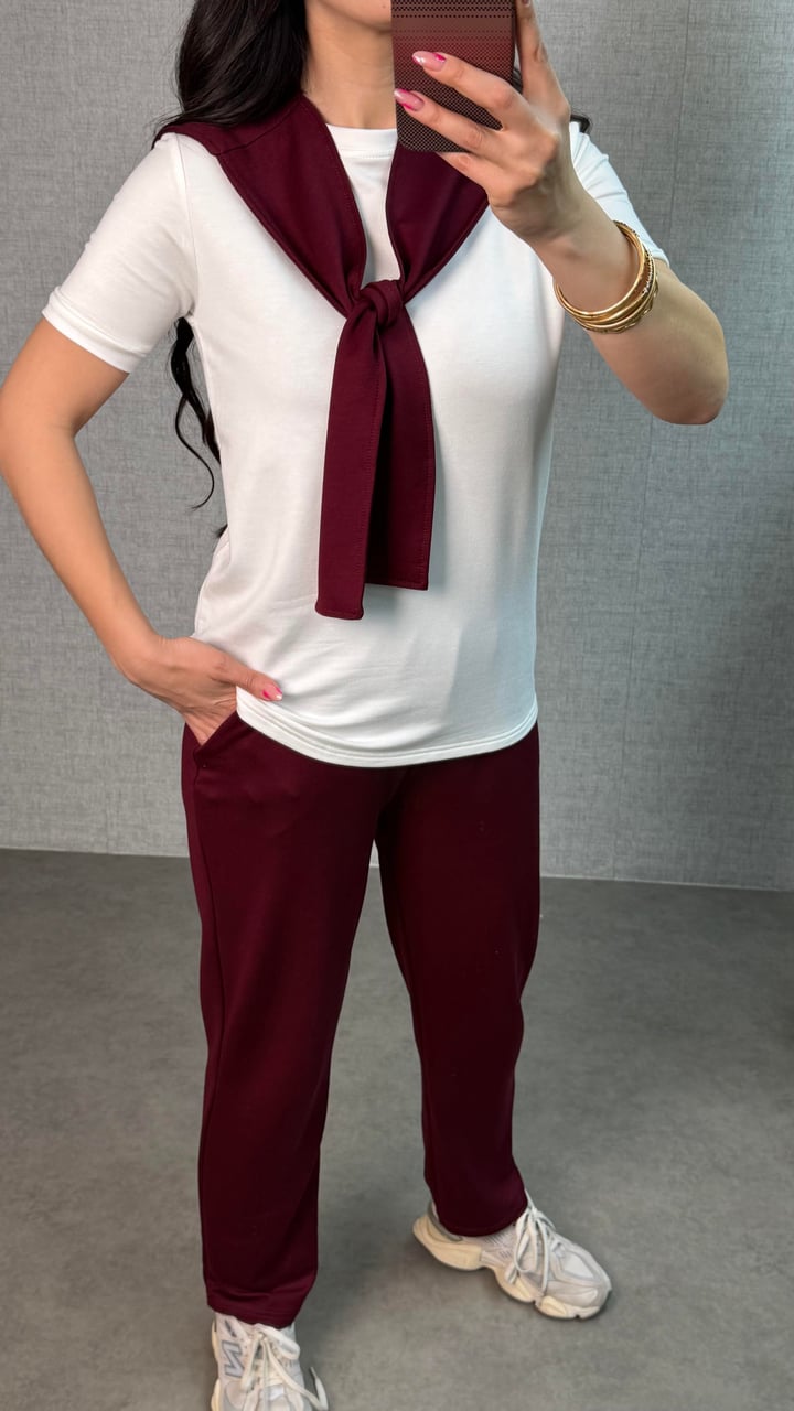 Rame Bordo Atkılı Üçlü Modal Takım