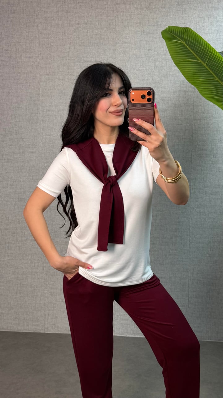 Rame Bordo Atkılı Üçlü Modal Takım
