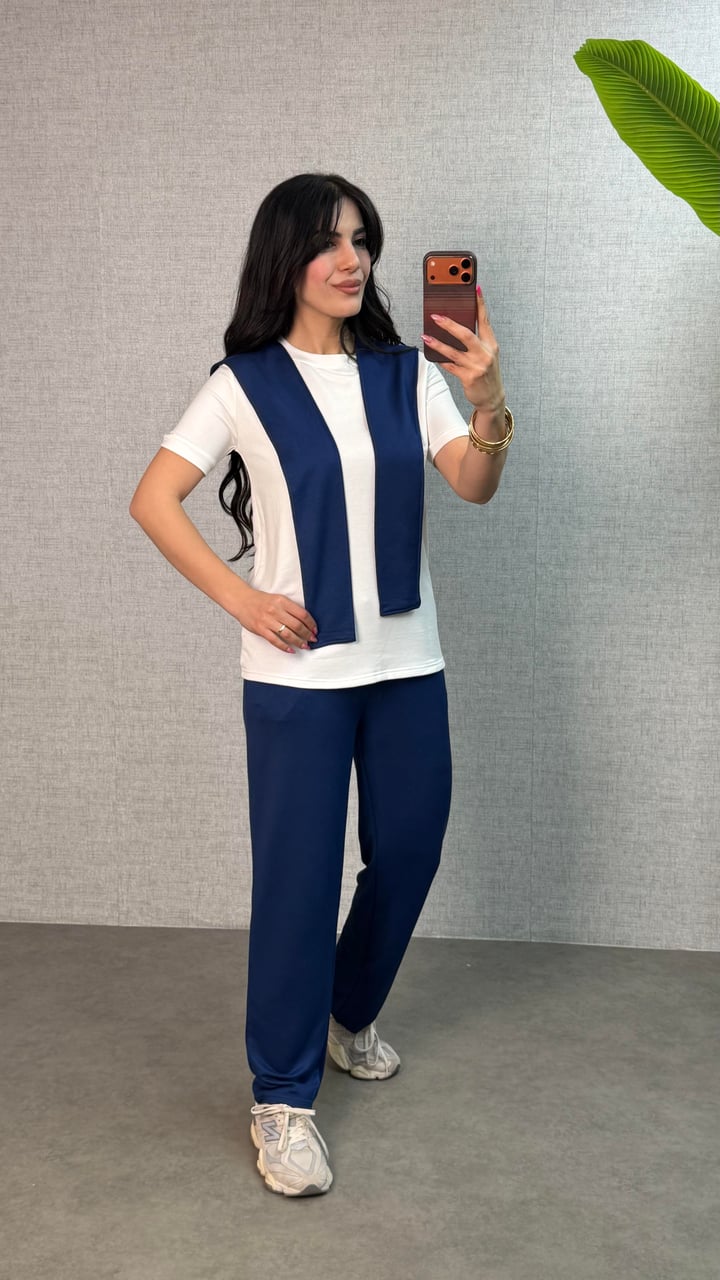 Rame Lacivert Atkılı Üçlü Modal Takım