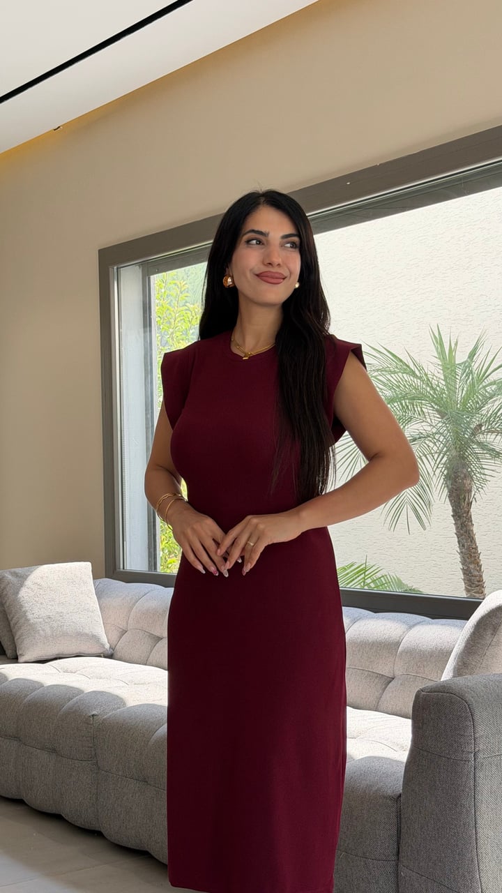 Ranes Bordo Ottoman Midi Elbise