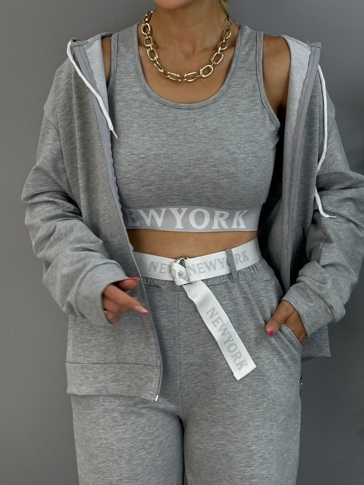 Rania Gri 3lü Crop Takım 
