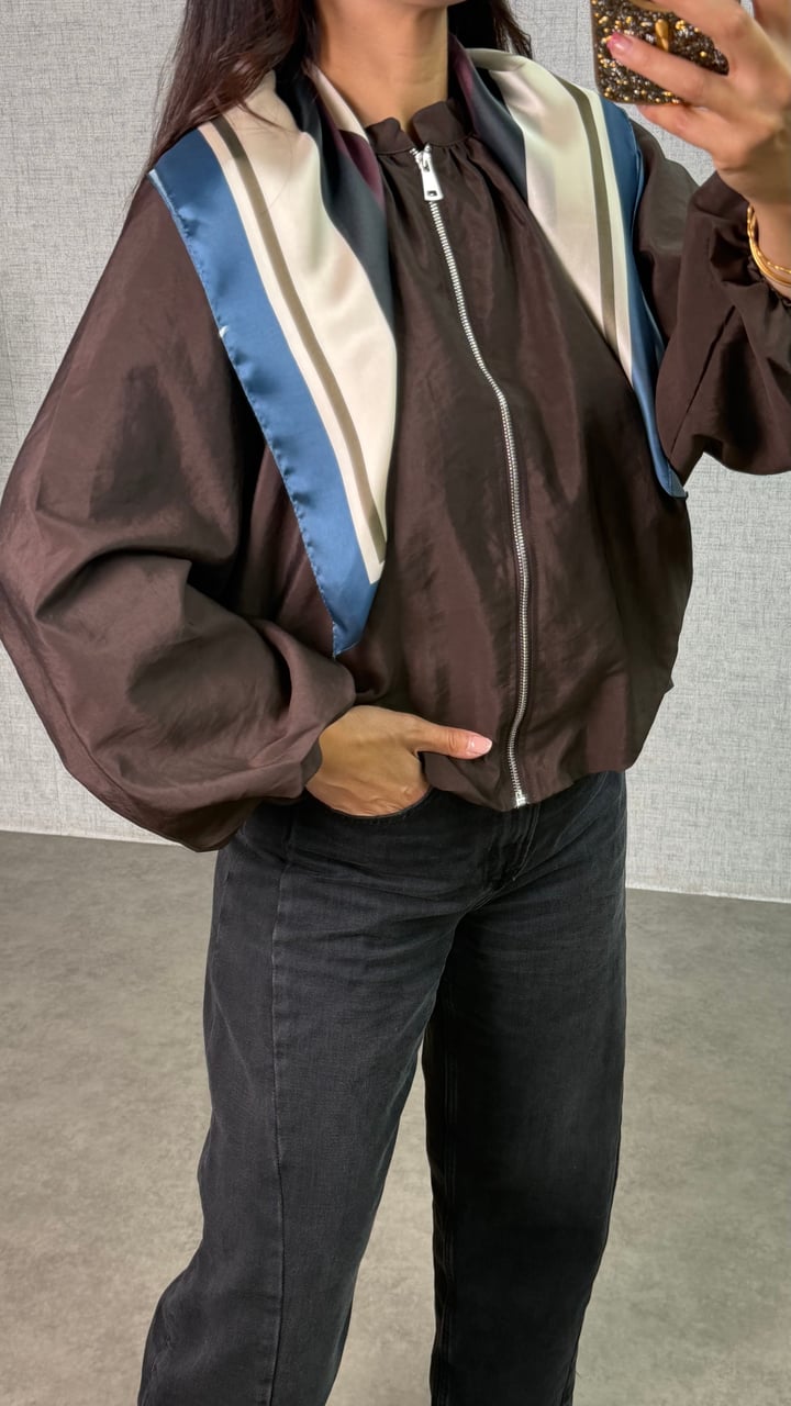 Reda Kahverengi Premium Şallı Bomber Ceket