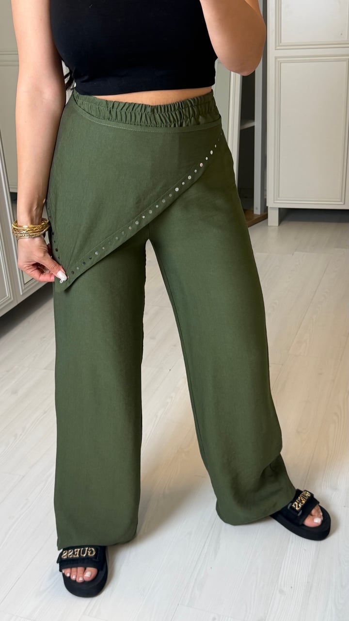 Renas Yeşil Keten Taşlı Pantolon