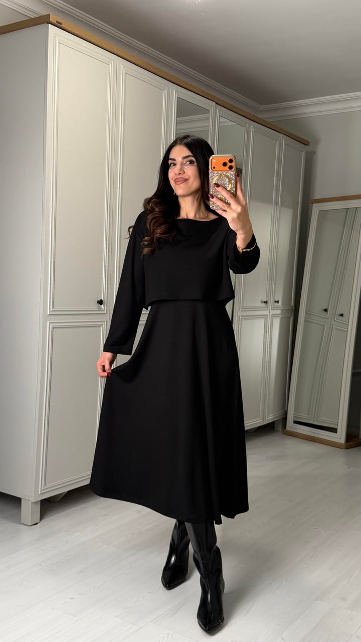 Renna Siyah Bluz Elbise Takım