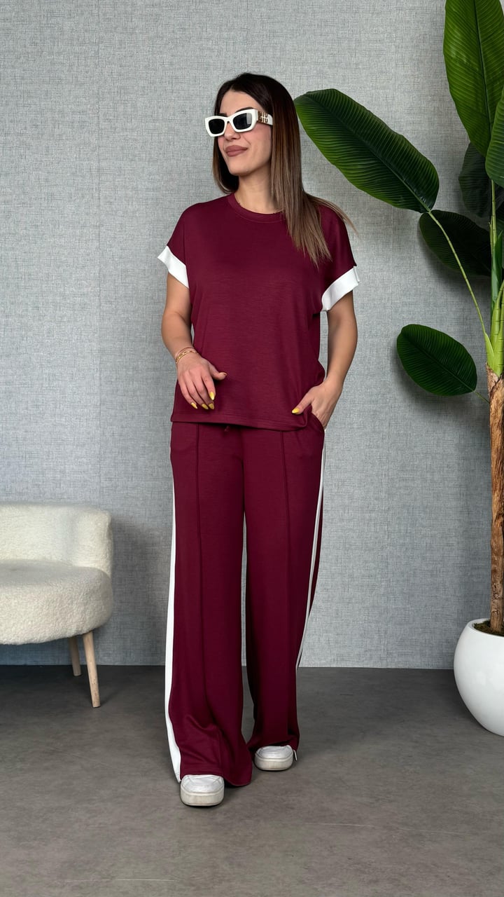 Ress Bordo Şeritli İkili Takım