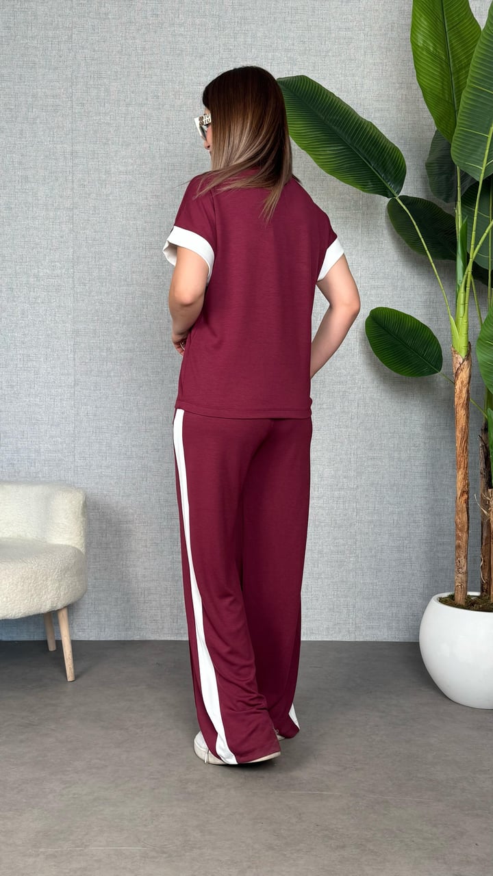 Ress Bordo Şeritli İkili Takım