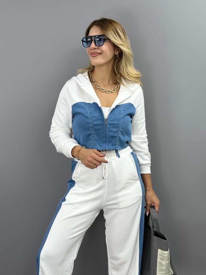 Rey Beyaz Tasarım Denim Detay 2'Lİ Takım