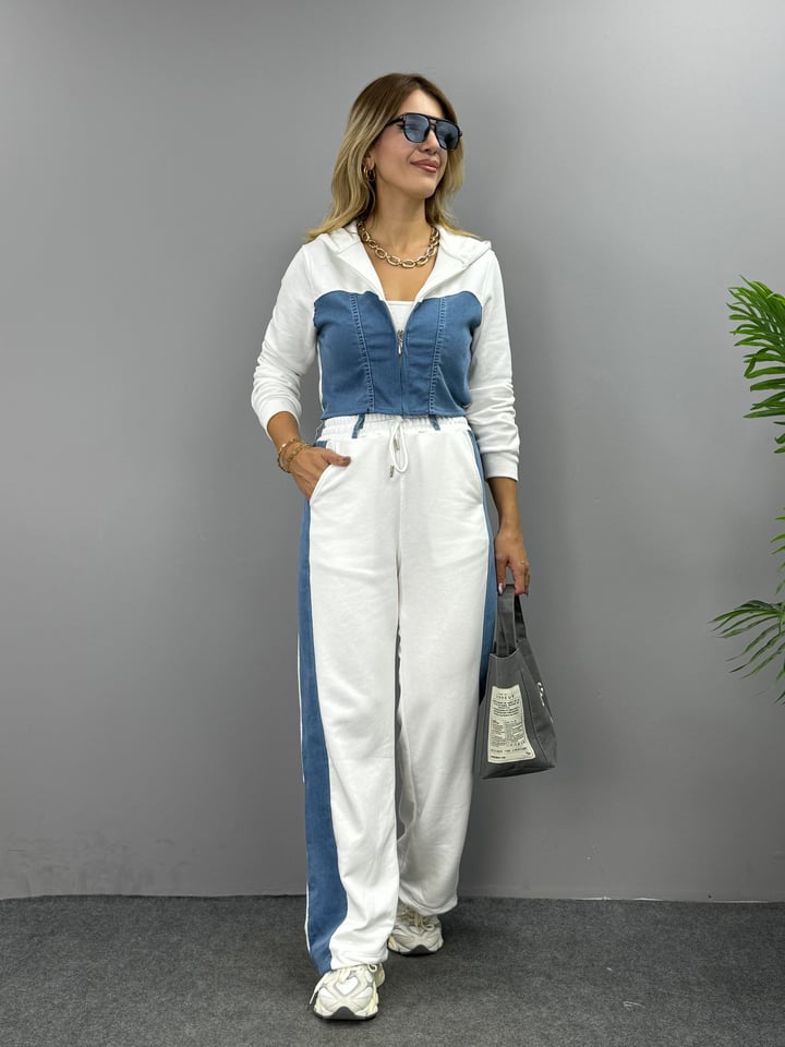Rey Beyaz Tasarım Denim Detay 2'Lİ Takım