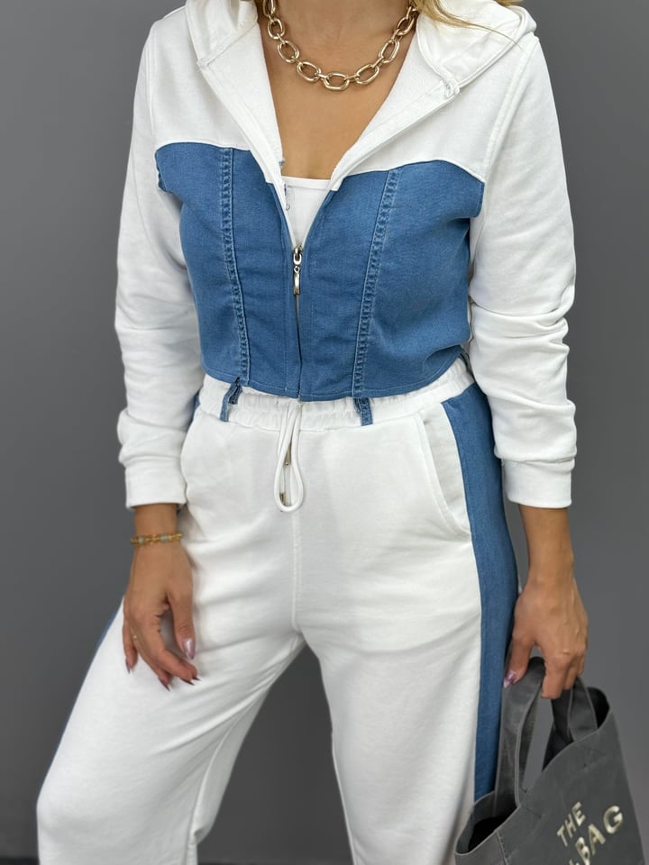 Rey Beyaz Tasarım Denim Detay 2'Lİ Takım