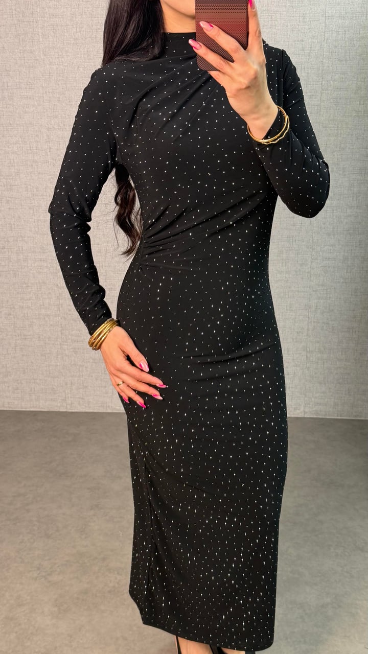 Rima Siyah Taşlı Sandy Elbise