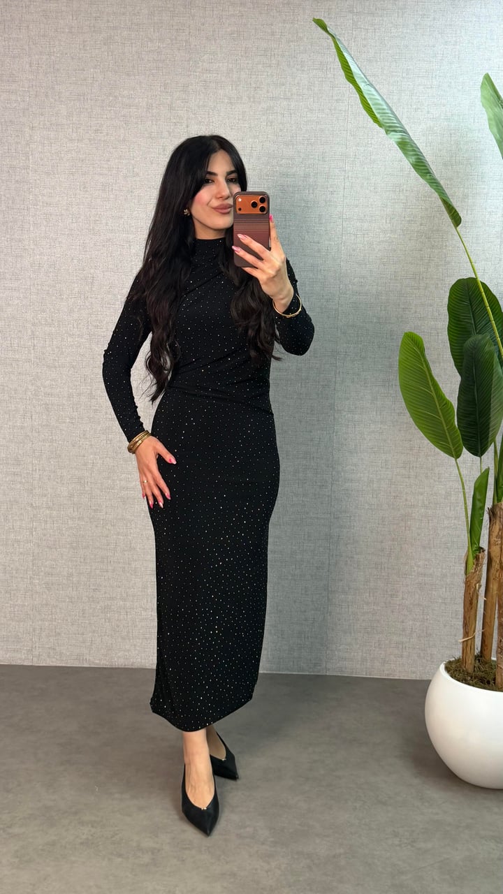 Rima Siyah Taşlı Sandy Elbise