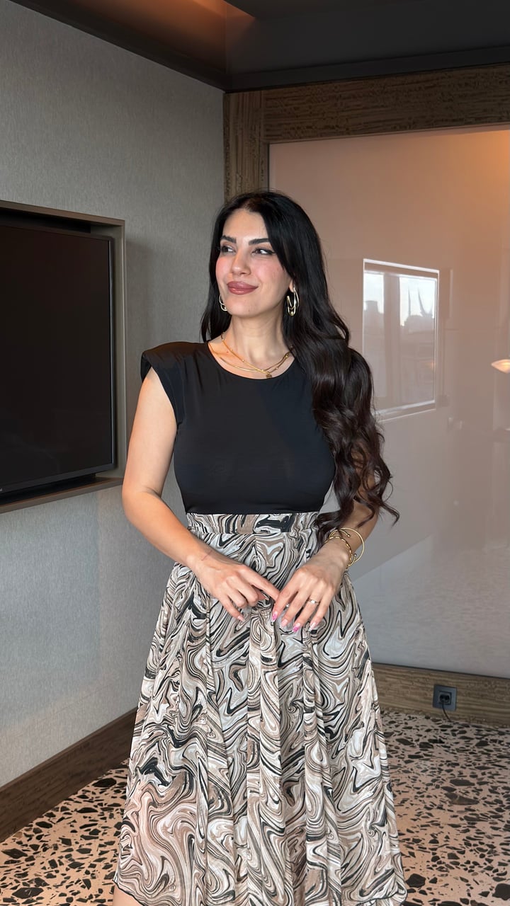 Rion Kahverengi Parçalı Sandy Şifon Elbise