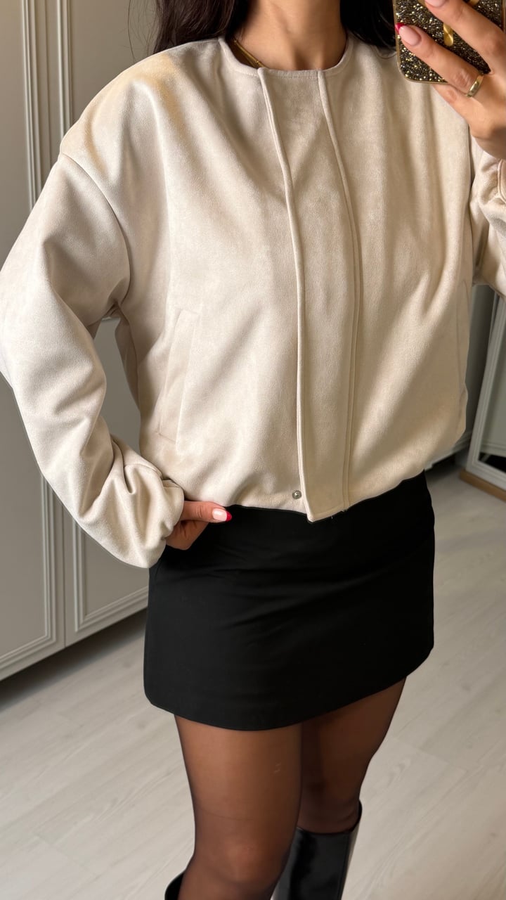 Risa Bej Süet Bomber Ceket