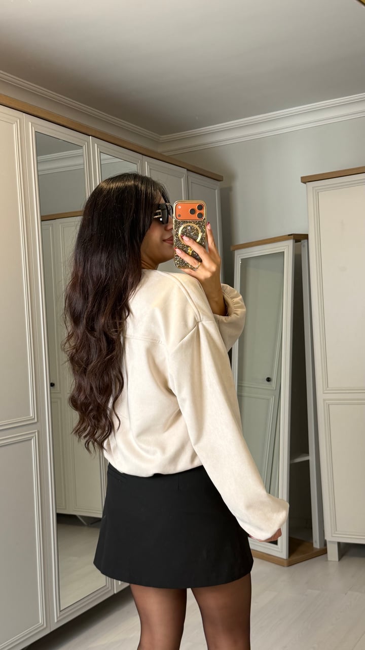 Risa Bej Süet Bomber Ceket